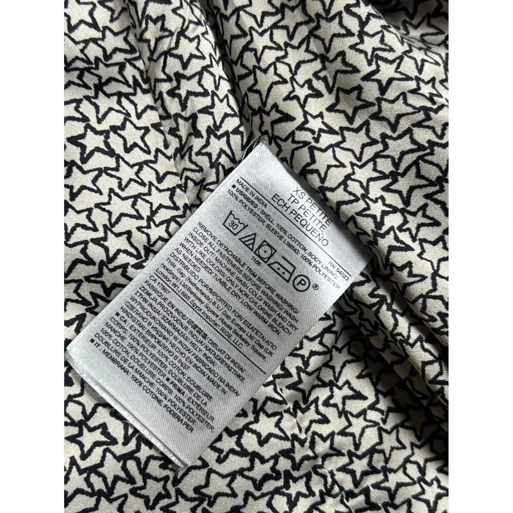 Banana Republic Black Trench Coat XS Petite‎ Preppy Classic Star Print Lining